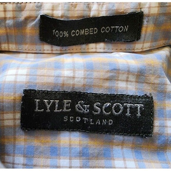 Lyle & Scott Scotland Blue, Gold & White Check Button Down Shirt Size: Medium - Picture 7 of 9